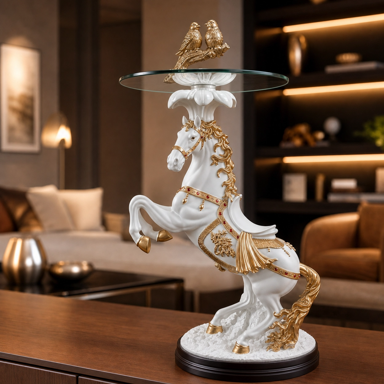 Luxury White Horse Sculpture Side Table – Premium Home Decor by Room Decor Vibe Pakistan