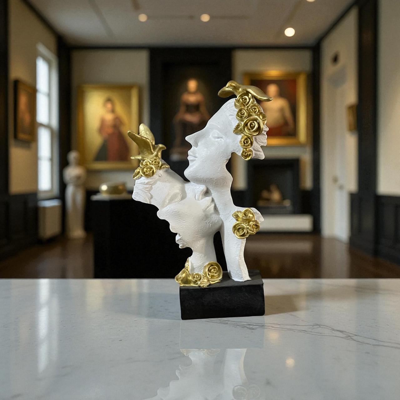 Luxury Golden Rose Couple Face Sculpture for Home - Image 3