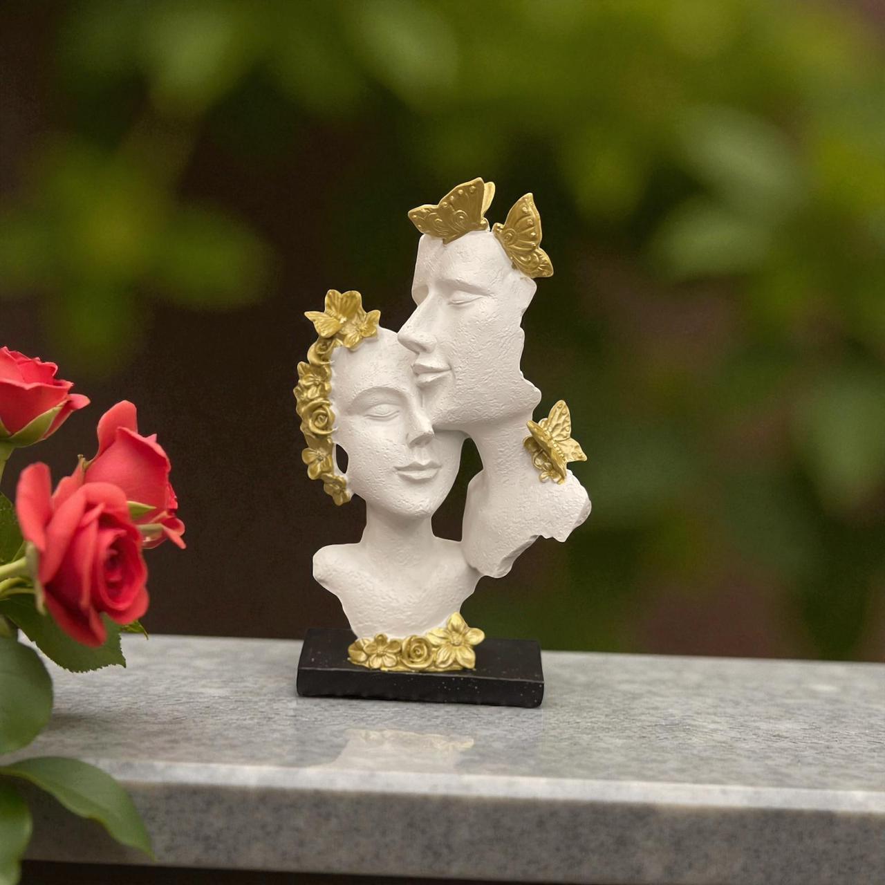 Luxury Golden Rose Couple Face Sculpture for Home - Image 4