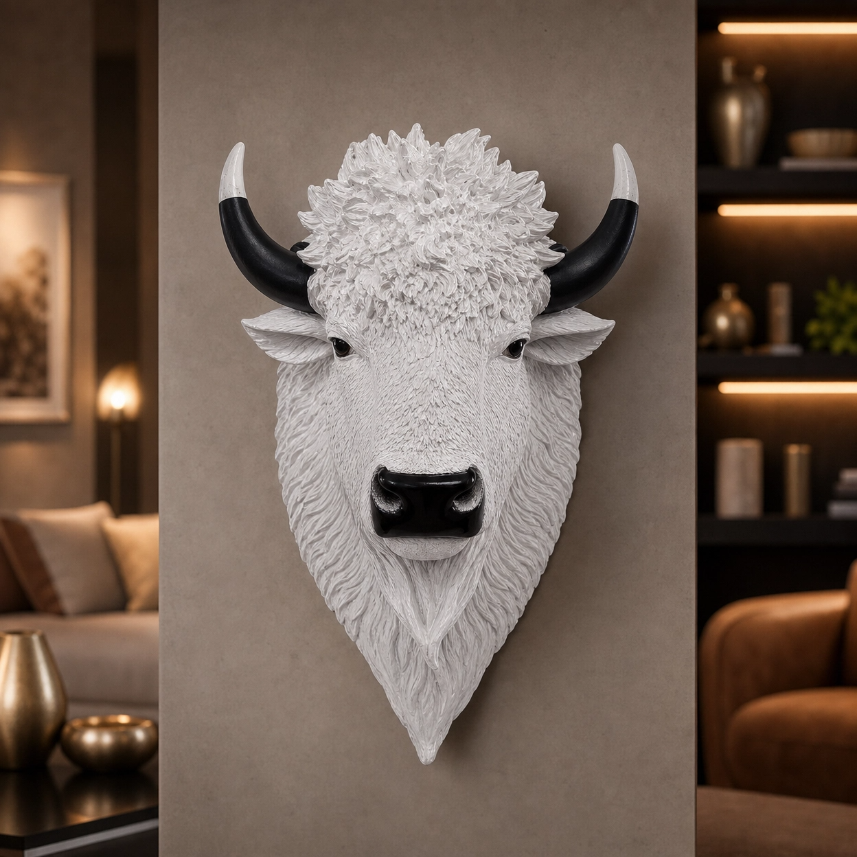 Modern Bison Head Wall Mount – White Luxury Animal Decor - Image 3