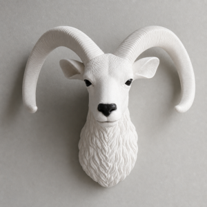 Modern White Ram Head Wall Sculpture