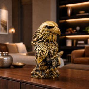 Majestic Hawk Statue or Antique Gold Eagle Head Sculpture