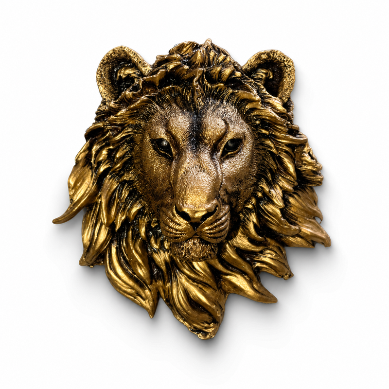 Royal Lion Head Wall Art – Golden Luxury Decor Piece