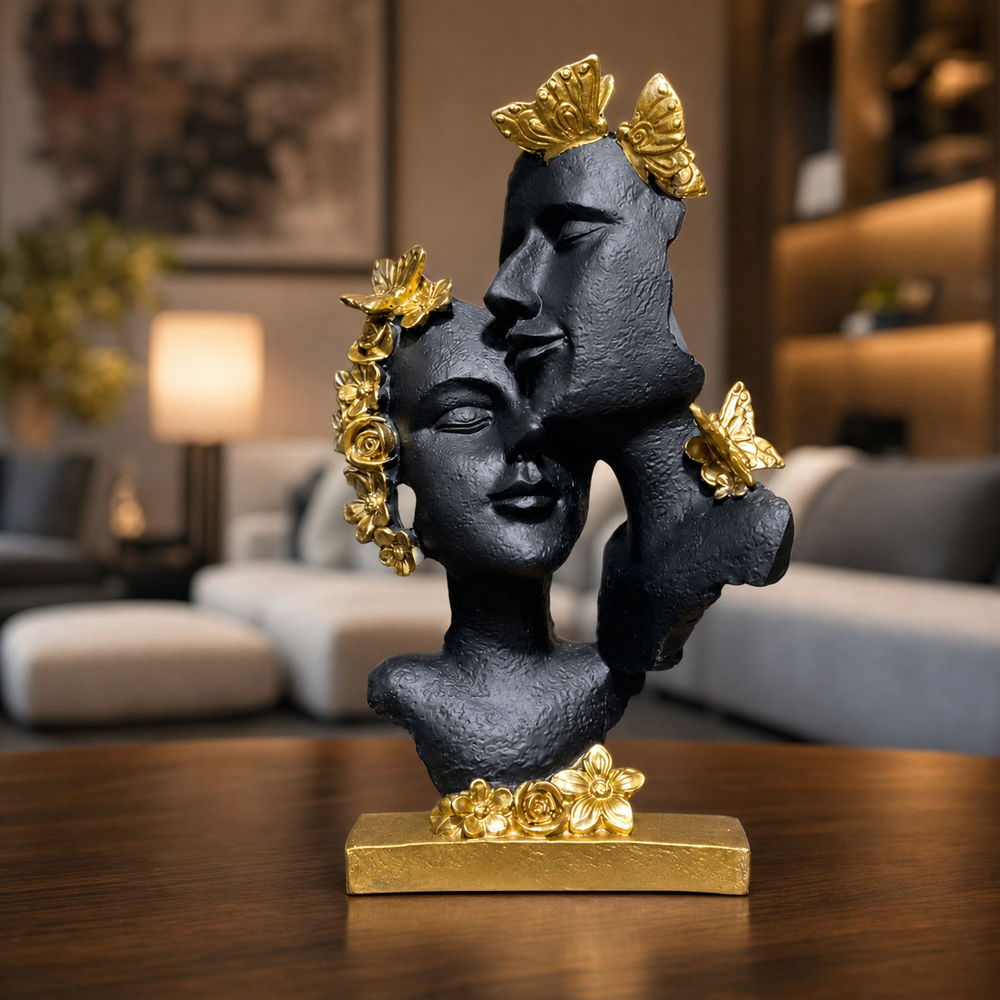 Luxury Golden Rose Couple Face Sculpture for Home - Image 2