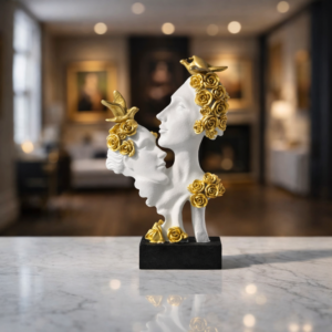 Luxury Golden Rose Couple Face Sculpture for Home
