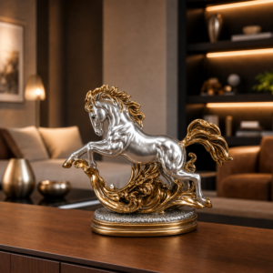 Golden Silver Running Horse Luxury Decor Showpiece