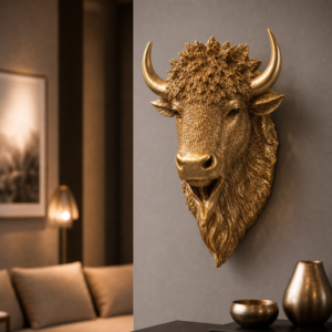 Modern Bison Head Wall Mount – White Luxury Animal Decor