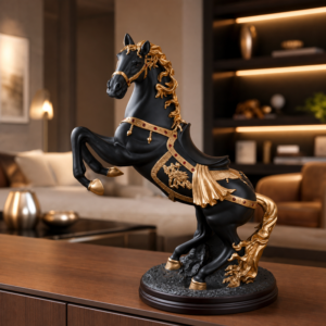 Luxury Black & Gold Rearing Horse Statue for Home Decor